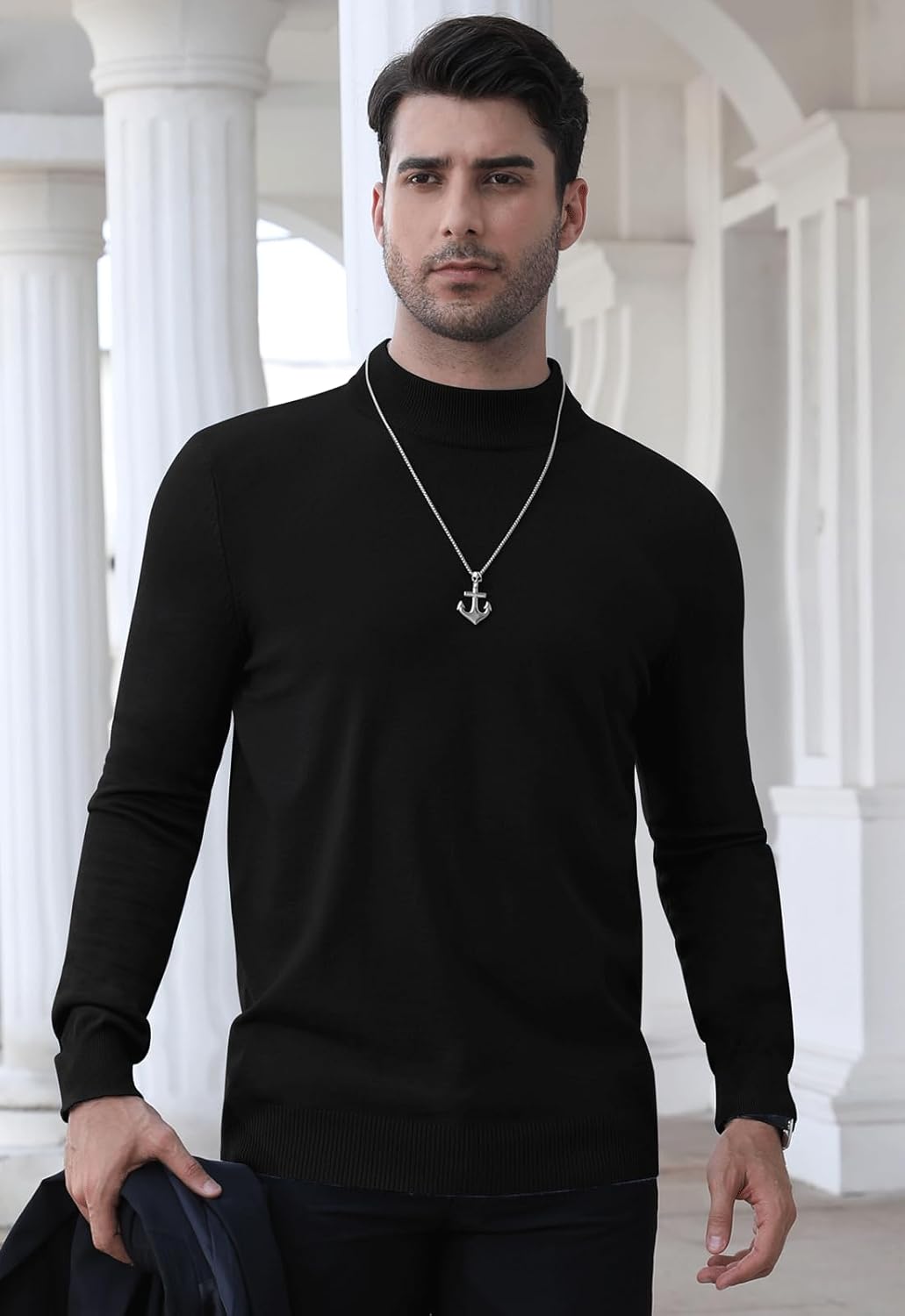 MLANM Men's Mock Turtleneck Pullover Sweater Lightweight Sweatshirts Basic Knitted Half Neck Thermal Pullover - Image 3