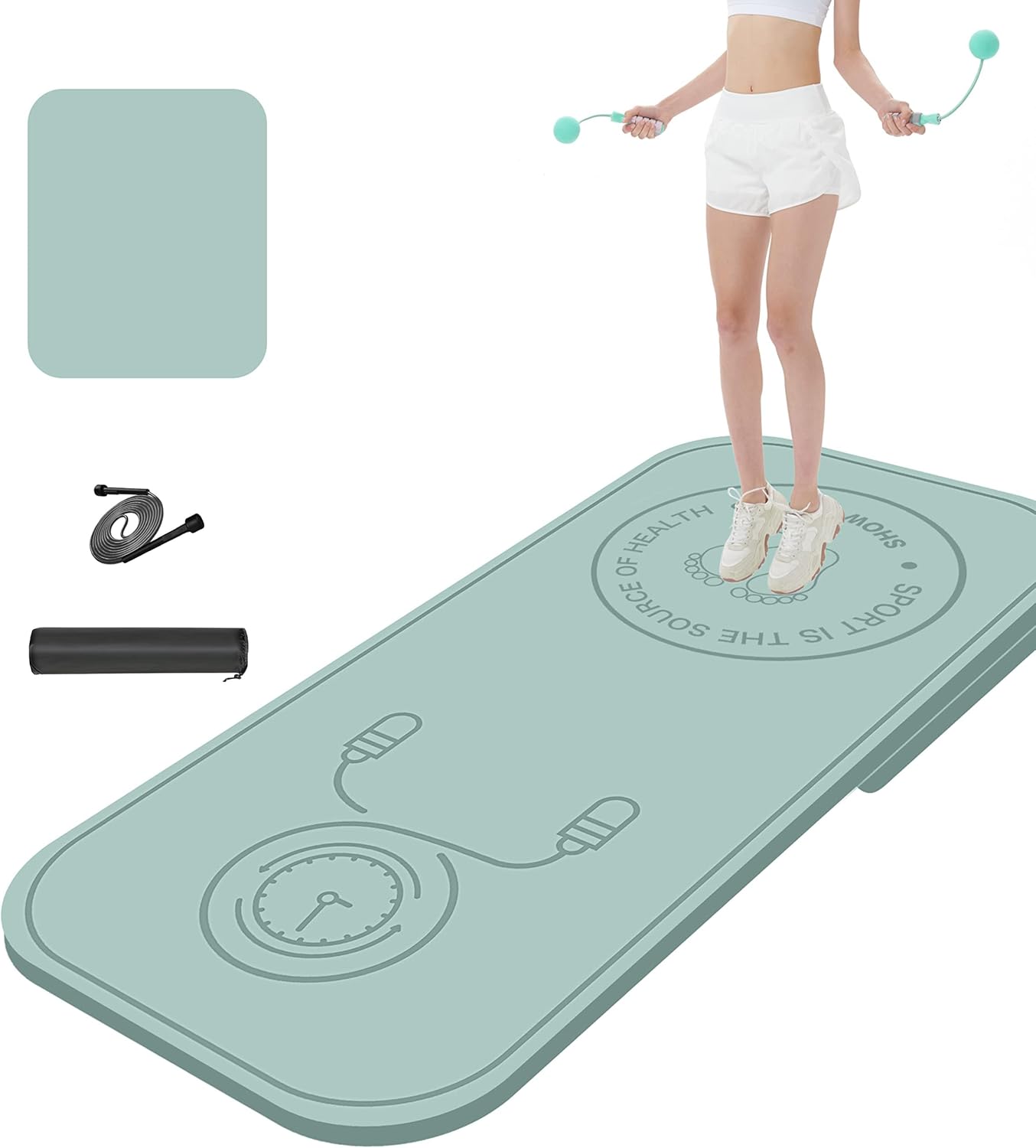Rope Skipping Sports Shockproof Exercise Mat, All-Purpose Extra Thick High Density Anti-Tear Exercise Yoga Mat, Non Slip Jump Rope Mat for Indoor and Outdoor