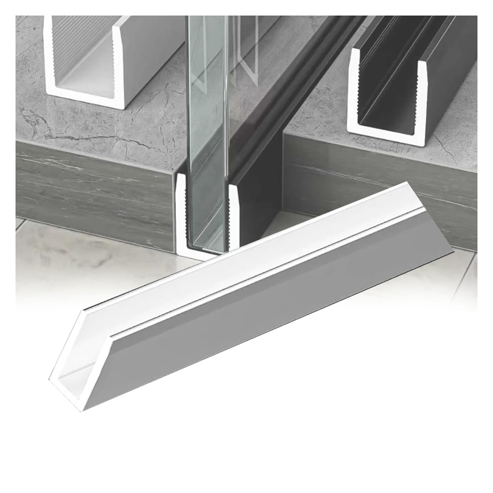 Canale A U In Vetro For Doccia, Blocco Porta Tagliabile In Alluminio | Binario di montaggio a pannello incorporato, for spessore 5/16,17/32,1/2", for parete divisoria(Silver,10x12mm)