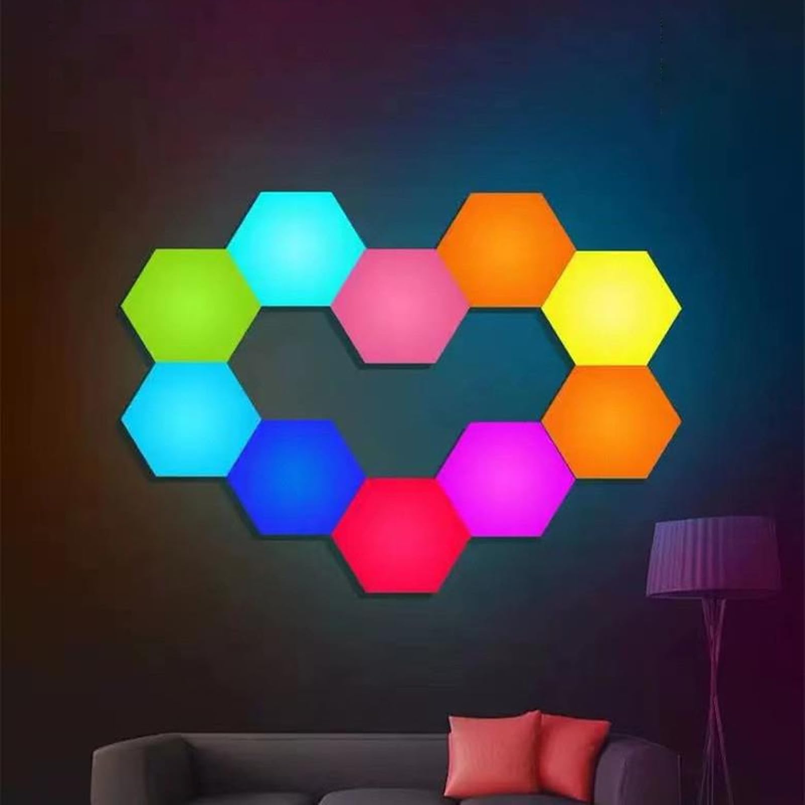 Bewinner Lot de 6 Panneaux D'éclairage Muraux Hexagonaux, Lumières Modulaires LED Hexagonales RVB Smart APP, Panneaux Modulaires Intelligents, Carreaux Hexagonaux, Formes D'extension Push