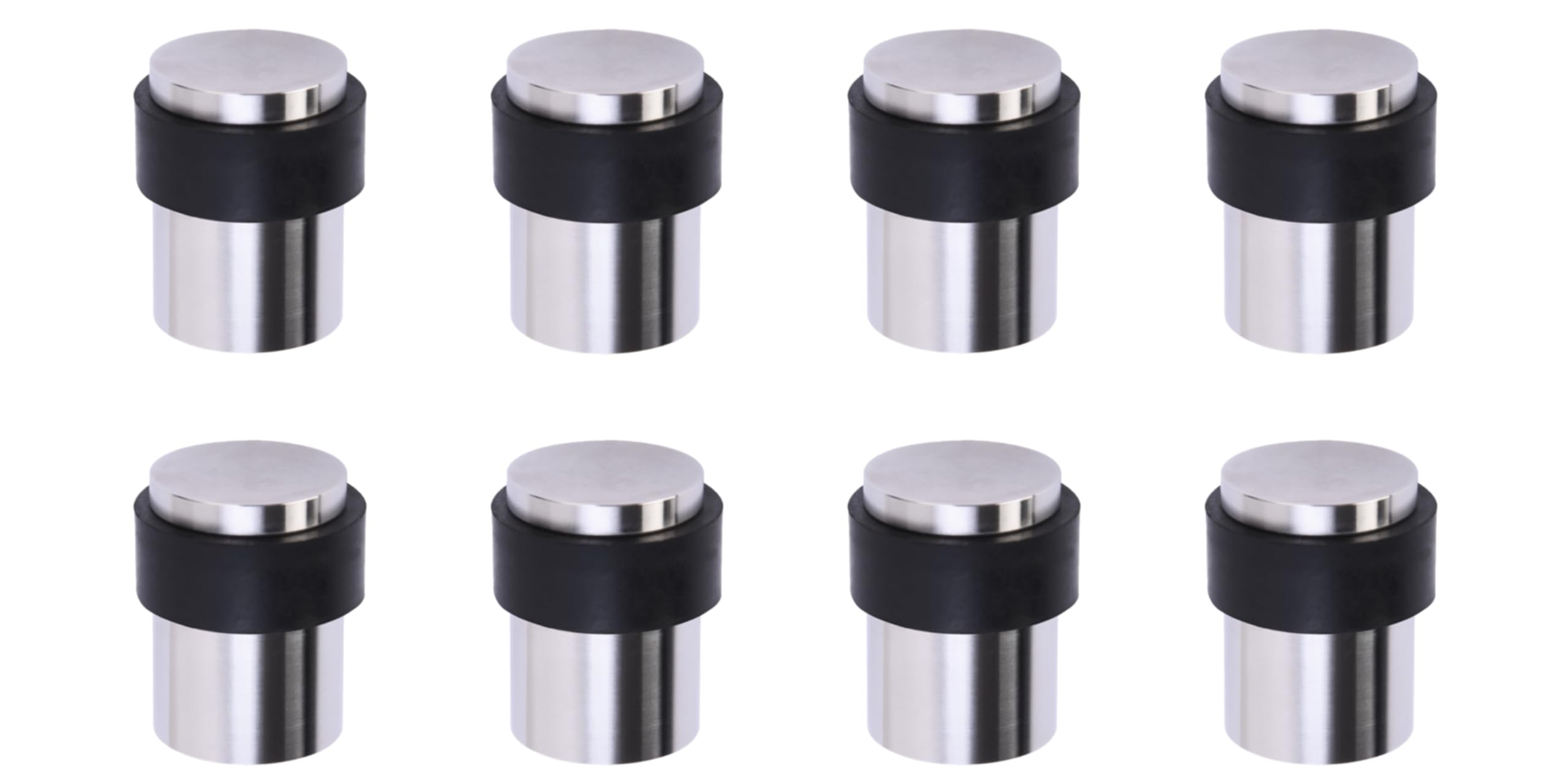 HANDLEZONE® 8 Pack Floor Mounted Door Stop 30mm x 40mm, Collared with Rubber Buffer Stopper, Concealed Fixing - Satin Stainless Steel