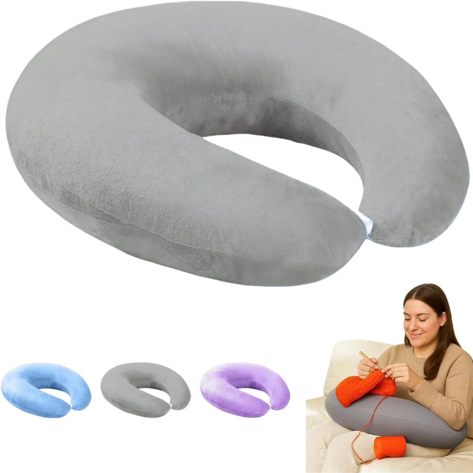 Generisch Cojín de punto, cojín ergonómico para manualidades, para momentos creativos, para lectura y juegos, para cama y sofá, cojín para los brazos para leer, jugar, trabajar y hacer ganchillo (gris