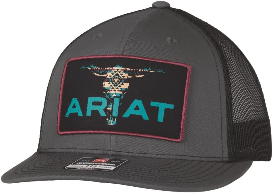 ARIAT Men's Bull Skull Patch Cap, Charcoal