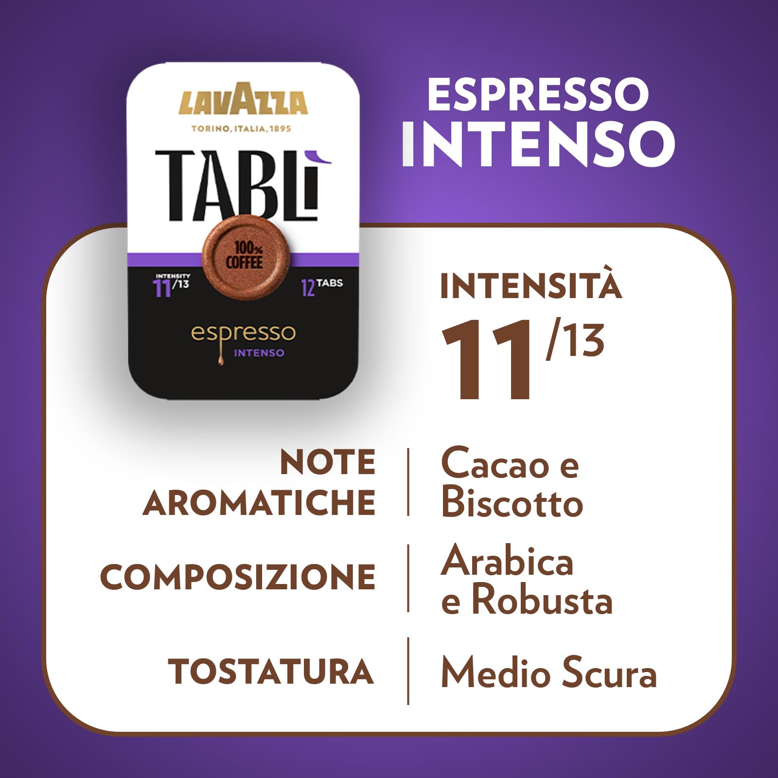 Lavazza, Tablì, Macchina Caffè Creata Esclusivamente per Tab 100% Caffè, con Variety Pack Tab 24xQualità Oro, 24xEspresso Classico, 24xEspresso Intenso, 24xDecaf, 165x330x390mm, Marrone
