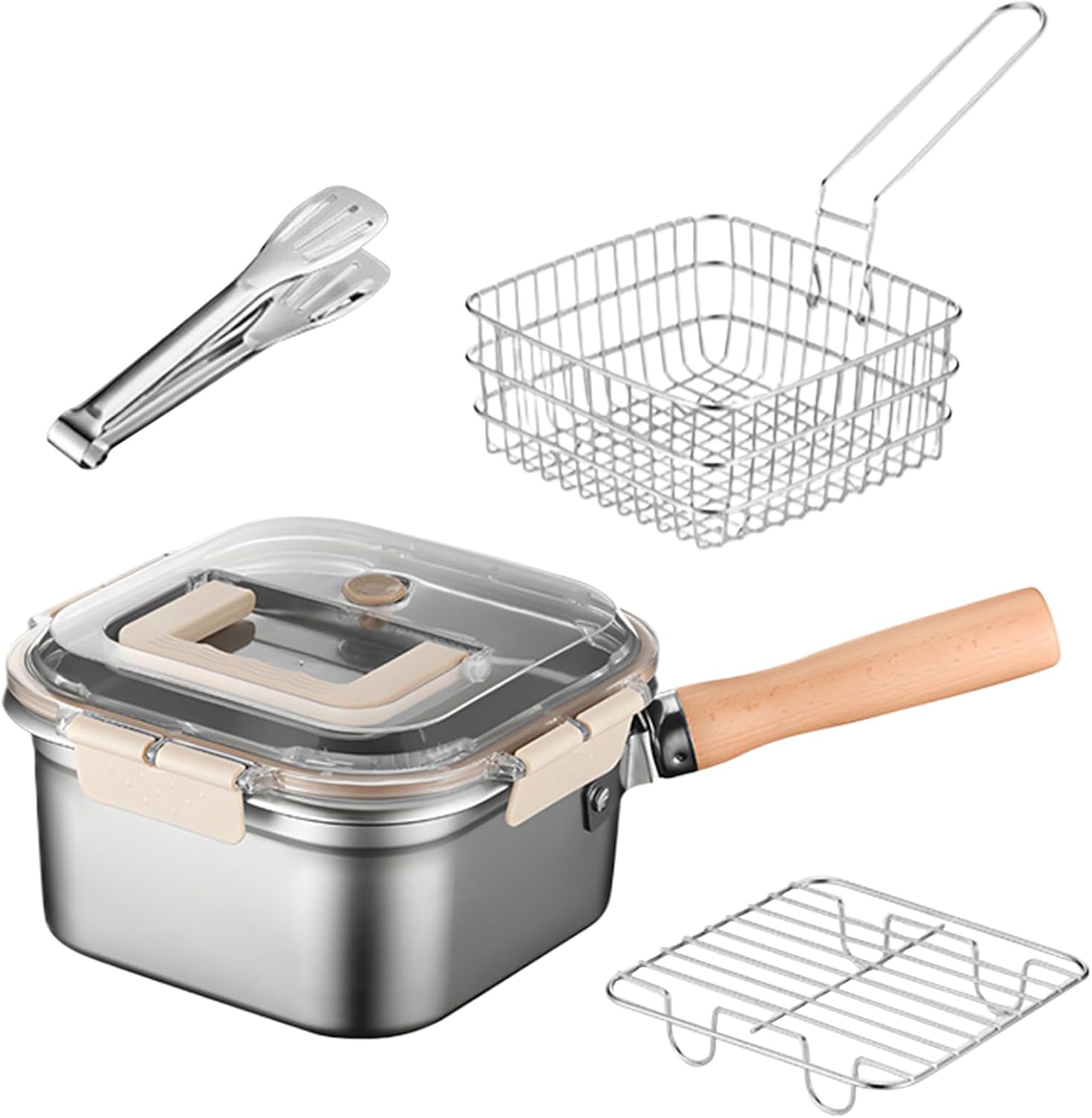 Deep Fryer Pan Set, Portable Fish Fryer with Oil Drip Rack, Outdoor Stove Top Cooking Utensils for Camping, Picnic, Garden Grilling, Friend Gatherings, and Family Parties 35×20.5×11.5cm