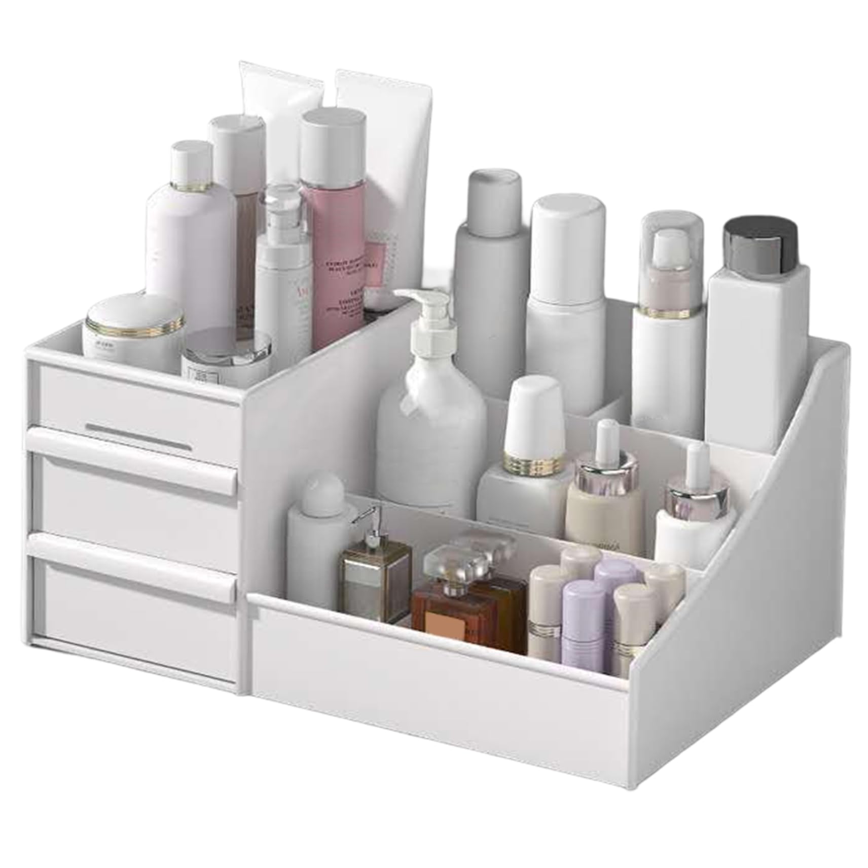 CAKEEYUM Cosmetics Organizer Large Capacity Beauty Organizer with Drawers and Compartment Plastic Makeup Storage for Vanity Dresser Bathroom Countertop Cosmetics, Counter Makeup, Be