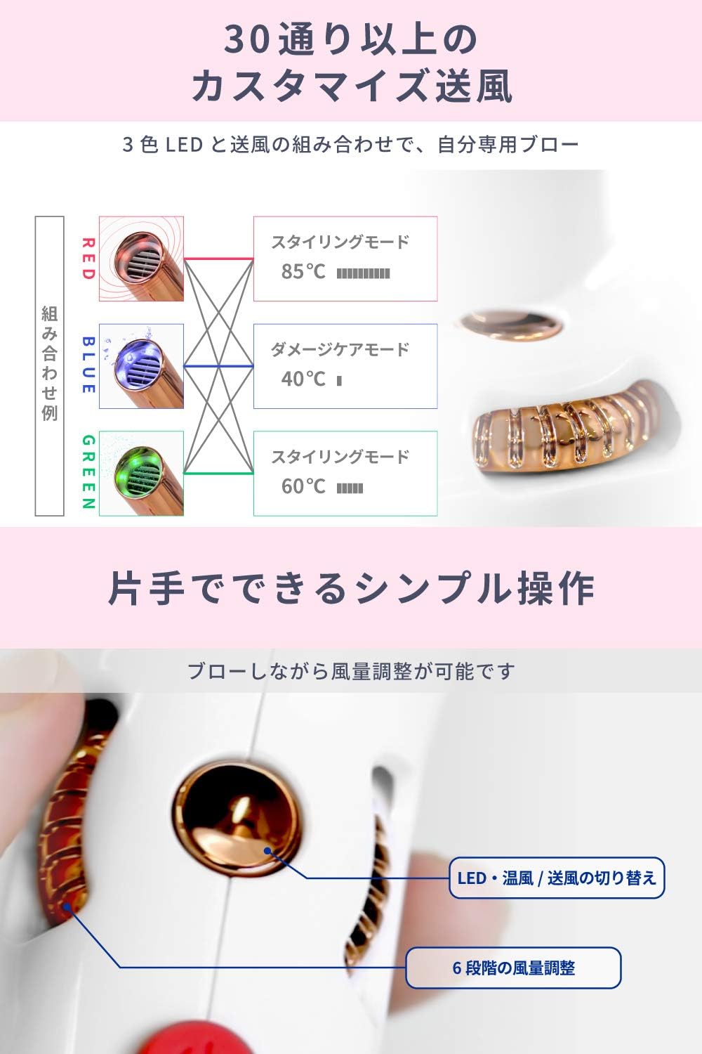 ドライヤー ヘアドライヤー マイナスイオン 大風量 速乾 折りたたみ LED 光 ケア モイスト 【ワインバッ】 d1621