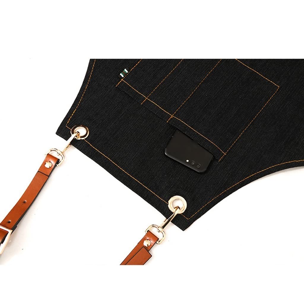 Delantal de Peluquero Barbero Delantal Restaurante Cocinar Delantal Cocina Hogar Falda Delantal con Pocket Cocina Delantal Delantal de Barista (Color : Black)