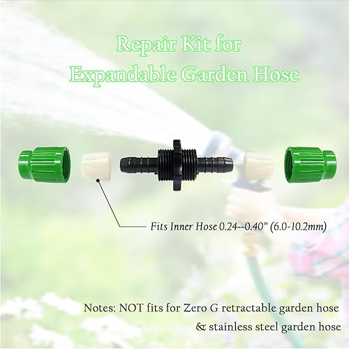 Miniatura 4 de Kit de reparación de manguera de jardín expandible, 3 juegos de conectores de manguera de jardín flexible de doble canal, accesorios de reparación