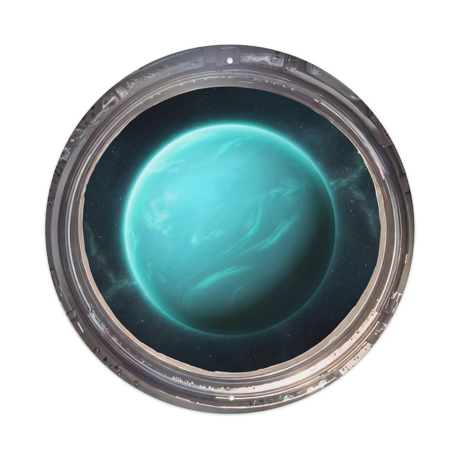 Cyan Ice Giant from Space Station Porthole Metal Tin Sign