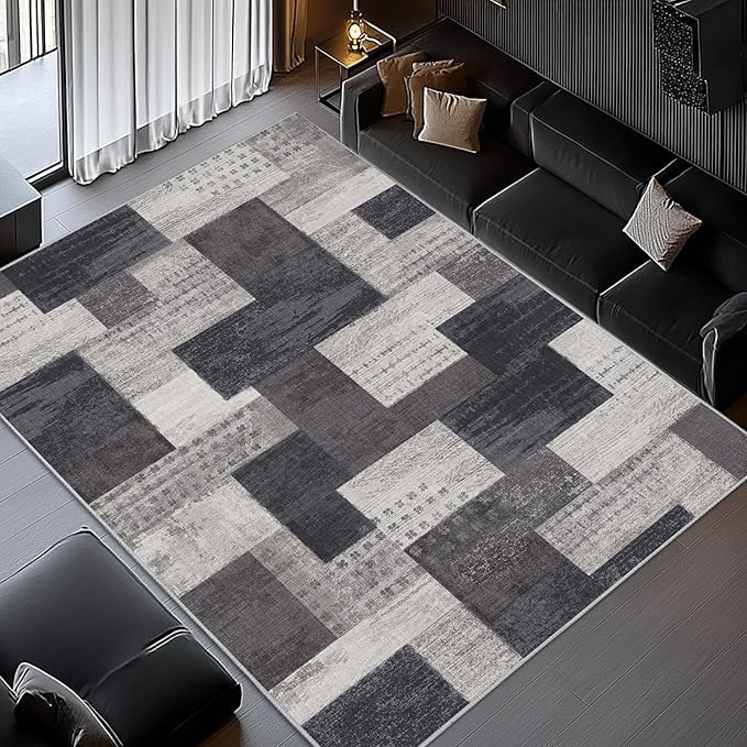 Tapis géométrique gris 130x200cm lavable et antidérapant moderne