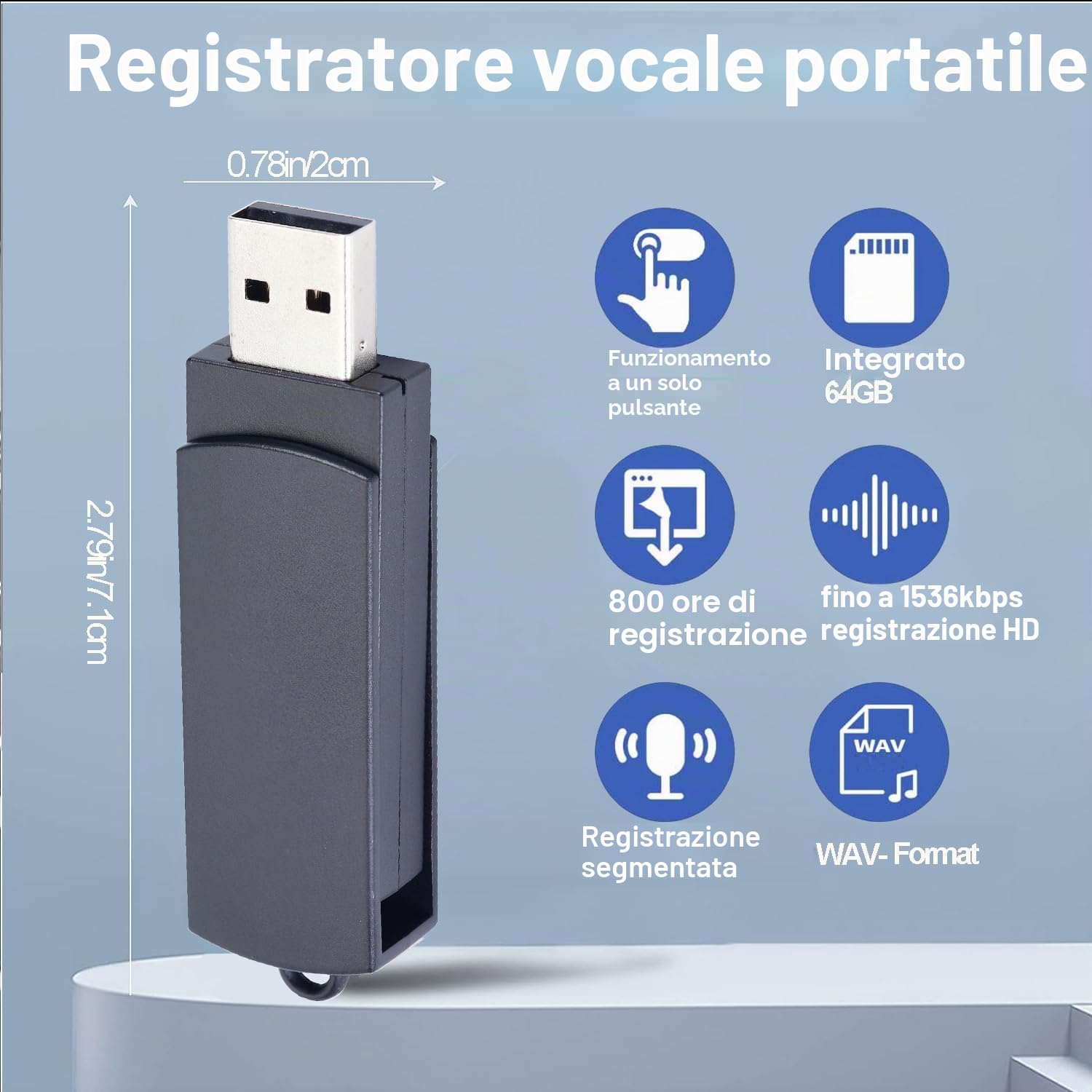 64GB Registratore Vocale Portatile, USB Digital microfono Riproduzione per Conferenze e Riunioni per Lezioni, Riunioni, Interviste