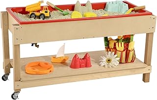 Wood Designs Sand and Water Sensory Play Table, Drainable Plastic Tub with Lid, Sturdy Birch Plywood Built for Kids, Daycare, Classroom 46" W x 17" D