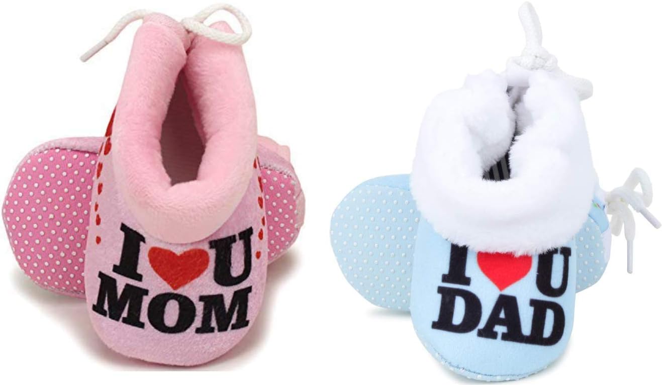 superminis Baby Girls and Baby Boys Ankle Length with Heart Print Soft Base Booties/Shoes