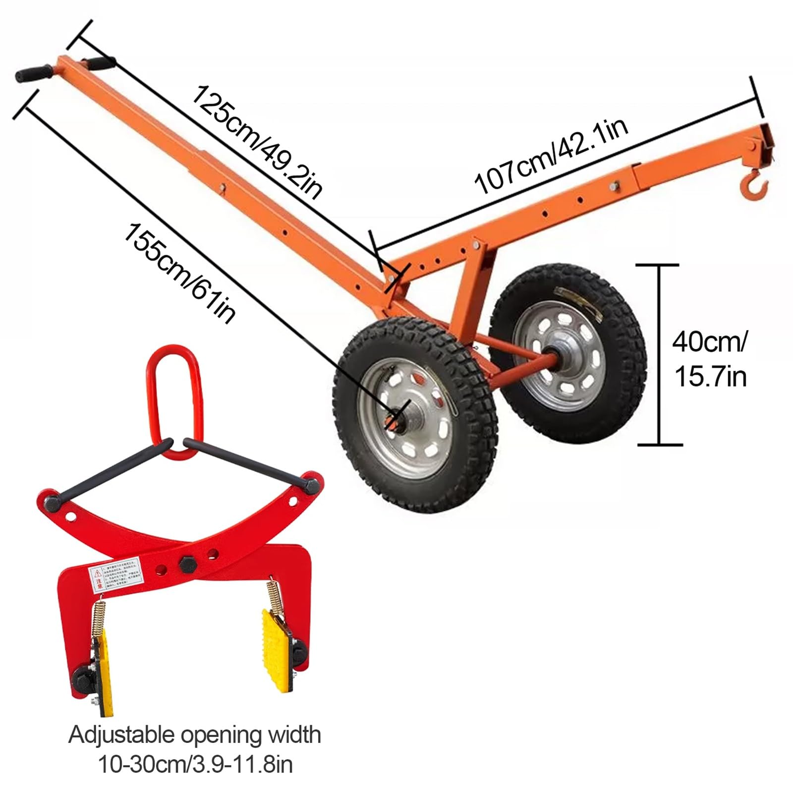 Wózek transportowy, regulowany transporter pokrywy włazu, przemysłowy transporter kamienia z zaciskami do kamienia, odpowiedni do budowy i przechowywania (40 cm/15,7 cala)