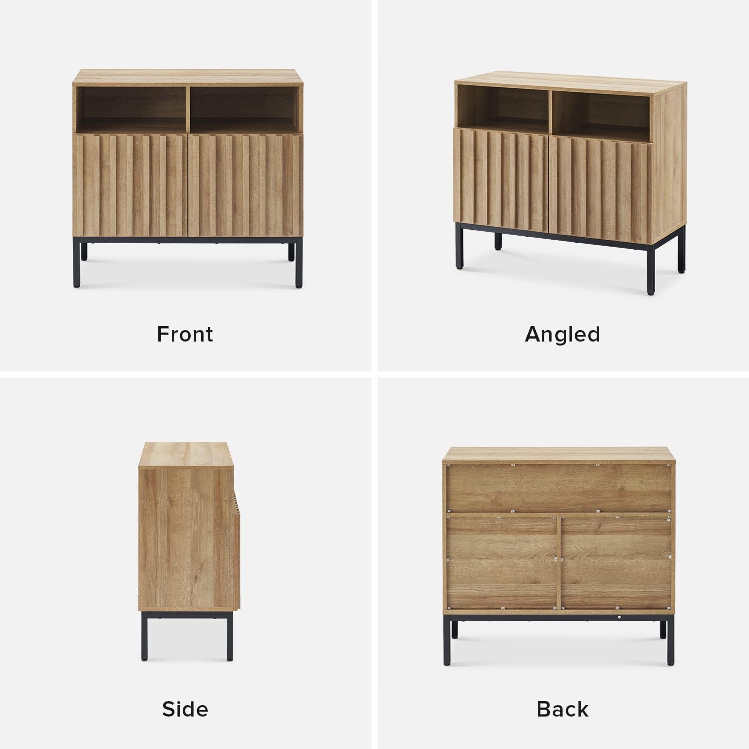 mopio Norwin Storage Cabinet, Modern Rustic Industrial Buffet Sideboard, Accent Console Credenza, Fluted Panel Doors, Adjustable Shelves, Sturdy Metal Legs with Leveler for Living Room (Single)