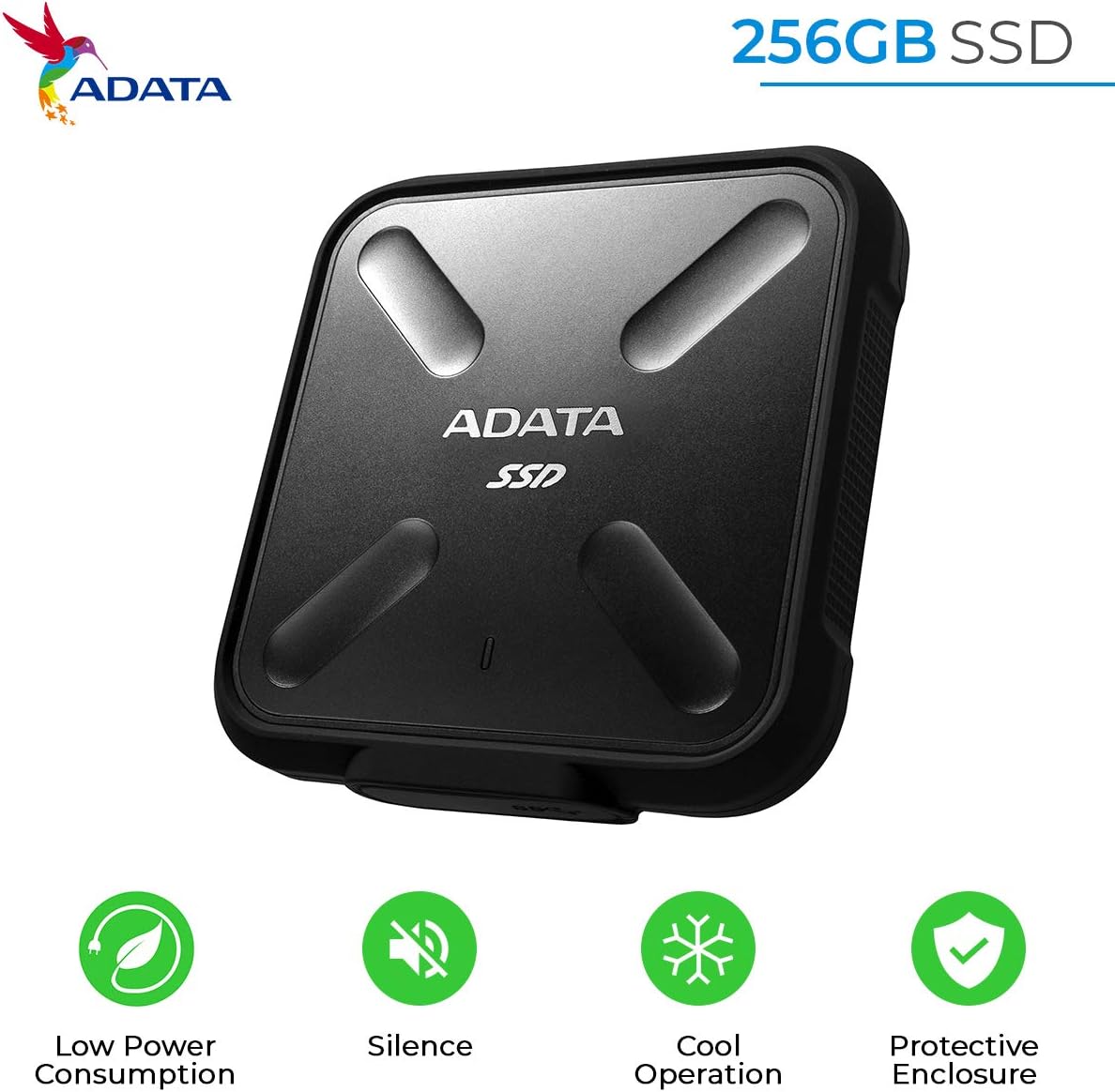 ADATA SD700 3D NAND 256GB Ruggedized Water/Dust/shock Proof External Solid State Drive BLACK (ASD700-256GU3-CBK)