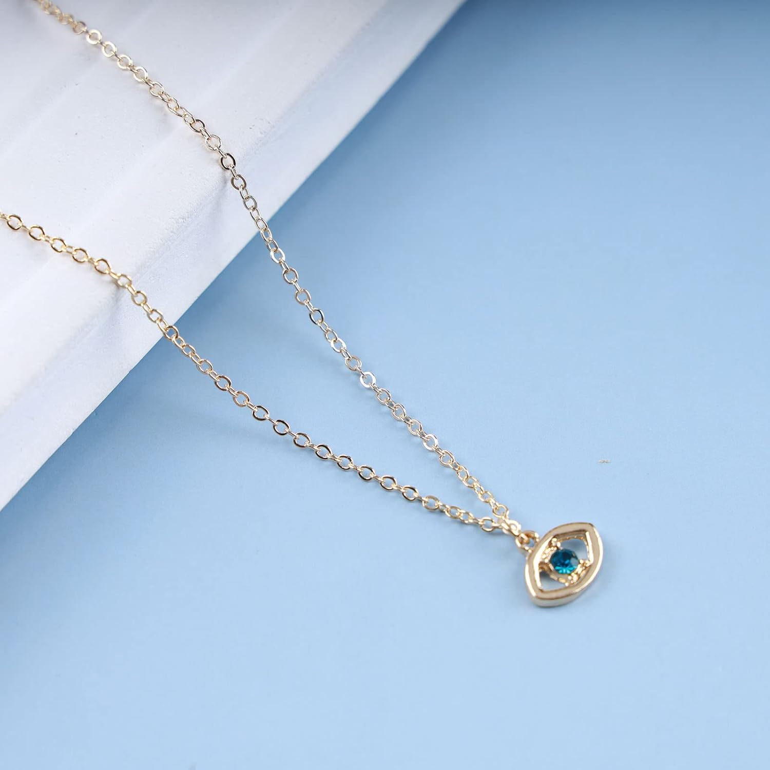 Andelaisi Boho Evil Eye Pendant Necklace Vintage Blue Eye Choker Necklace Gold Eye Choker Necklace Minimalist Blue CZ Necklace Jewelry for Women - Image 5