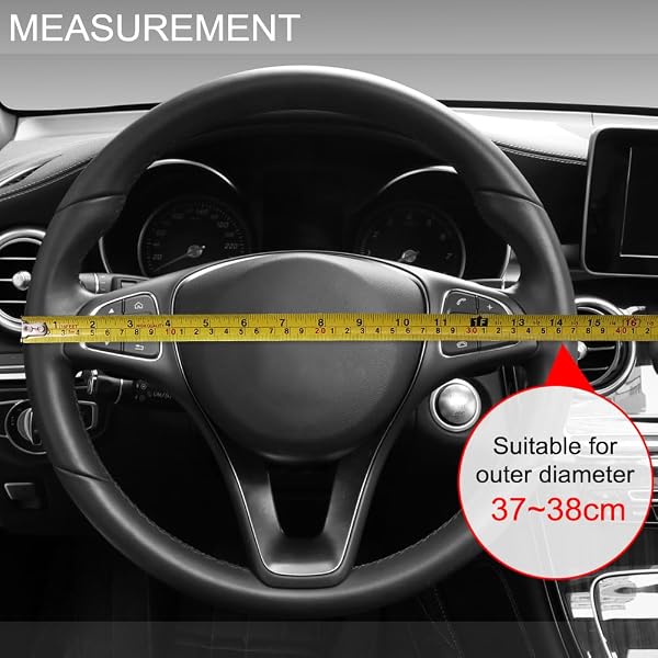 COFIT Microfiber Leather Steering Wheel Cover, Anti-slip Universal Protective Wrap, Car SUV Truck Interior Decor Accessories, Size M 37-38cm Grey and Black - 4