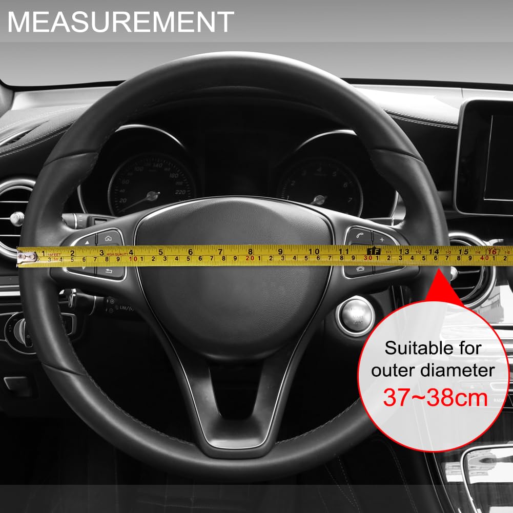 COFIT Microfiber Leather Steering Wheel Cover, Anti-slip Universal Protective Wrap, Car SUV Truck Interior Decor Accessories, Size M 37-38cm Grey and Black — view 4