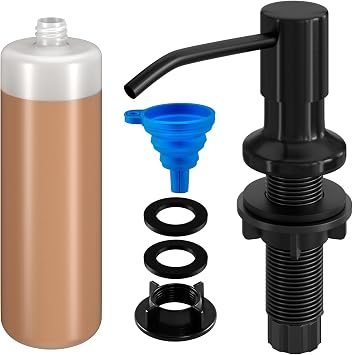 Kitchen Sink Soap Dispenser Pump with 17 OZ Soap Bottle (Black) | Dish Soap Dispenser, Refill from The Top, Wide Pump Head Base