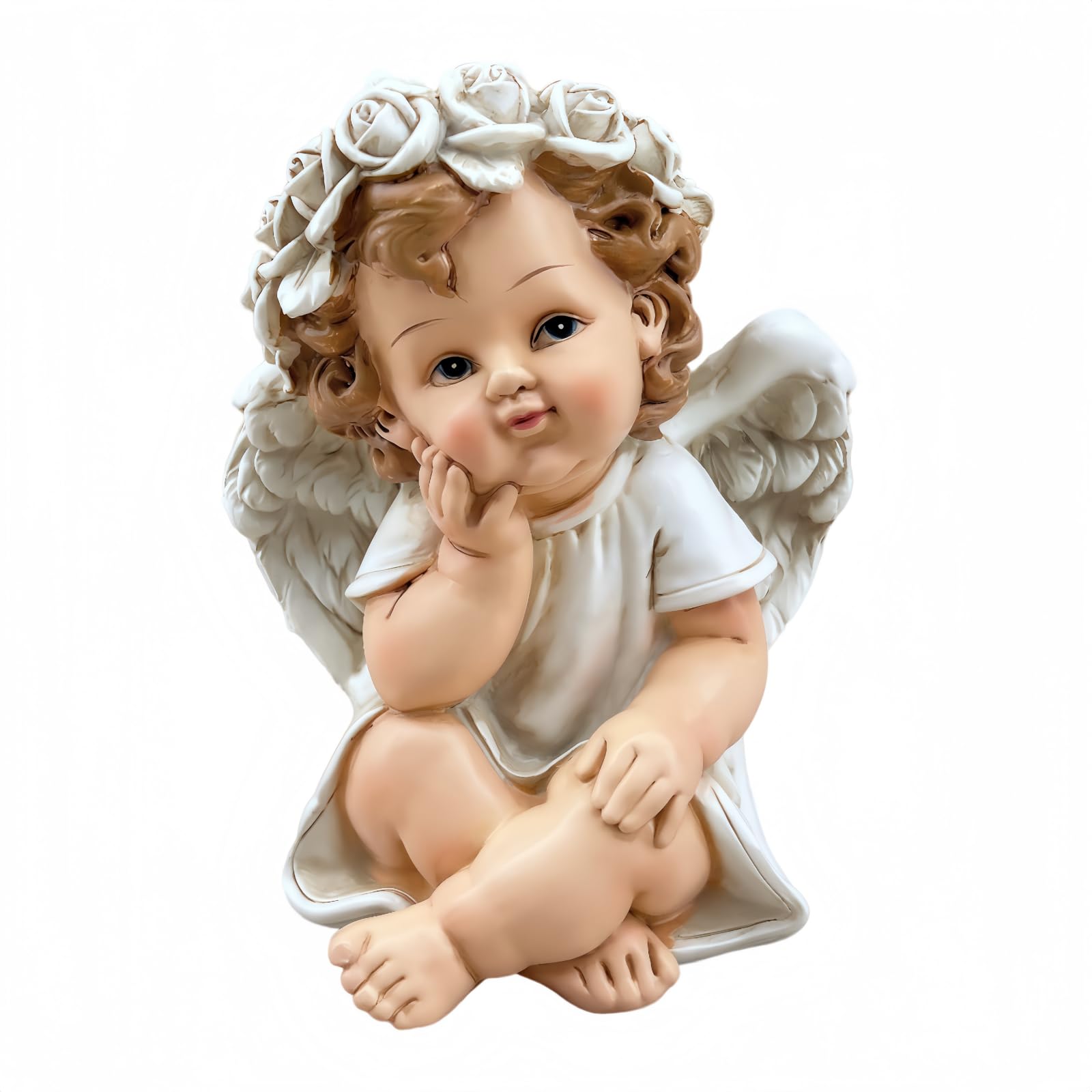 Angel Garden Ornament, Sitting Cherub Figurine and Guardian Angel Gifts