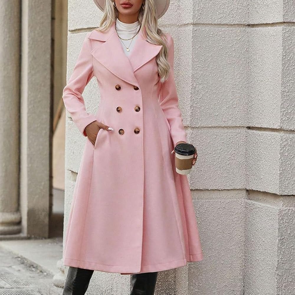 Amazon.com: utcoco Womens Long Pink Trench Coat Cute Notch A-Line