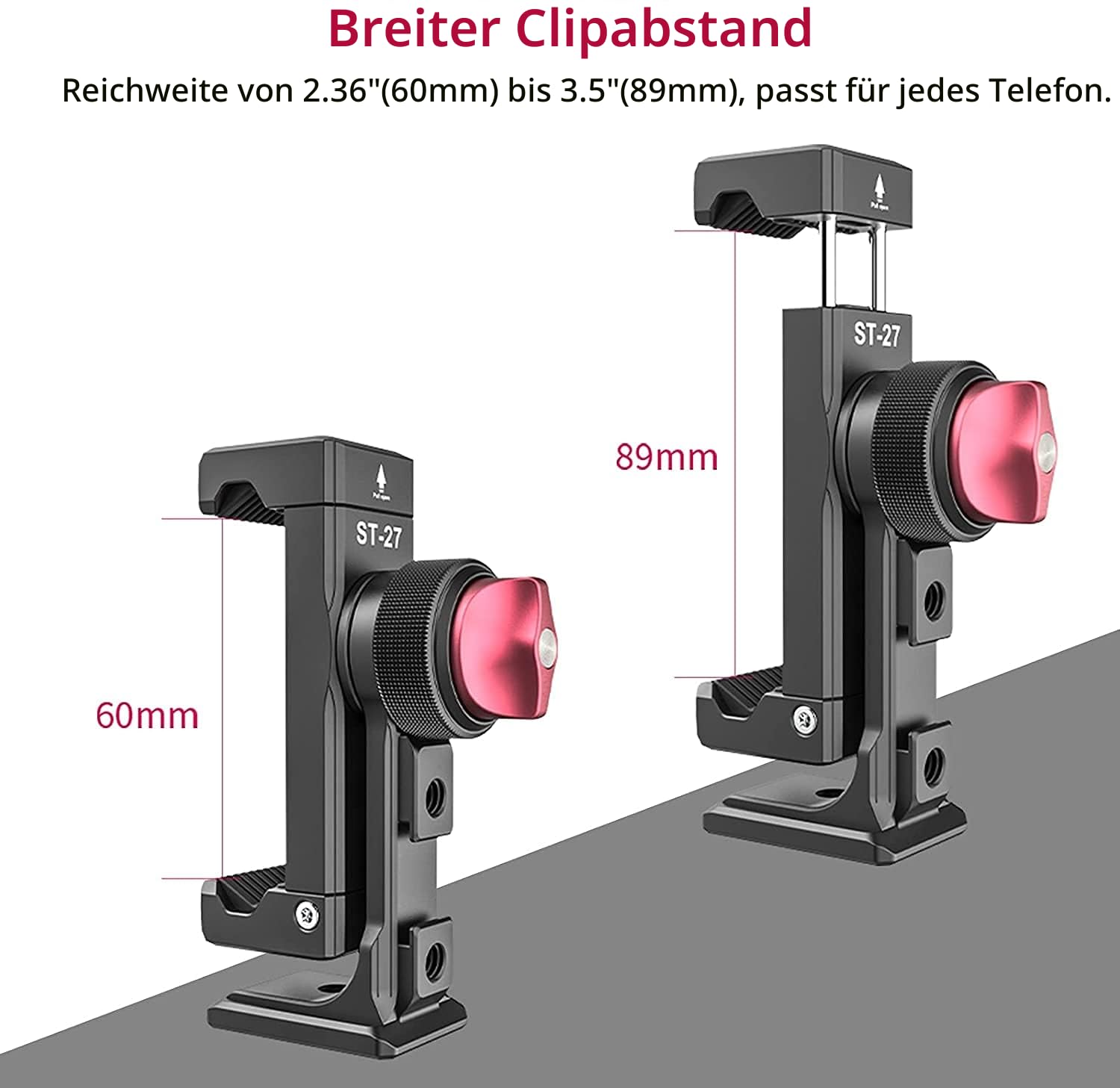 ULANZI ST-27 Metall Handy Stativ Adapter, Handyhalterung mit 3 Cold Shoe, Arca-Swiss Handy Halterung Stativ mit 1/4" Schraubenloch, 360° drehbarer für iPhone, Samsung, Huawei Smartphone Digitalkamera