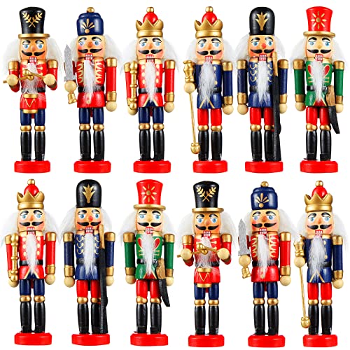 Aoriher 12 Pcs Christmas Nutcracker Ornament Small Wooden Soldier Hanging Decorations Nutcracker Figure Christmas Ornament for Xmas Tree Decoration Figure