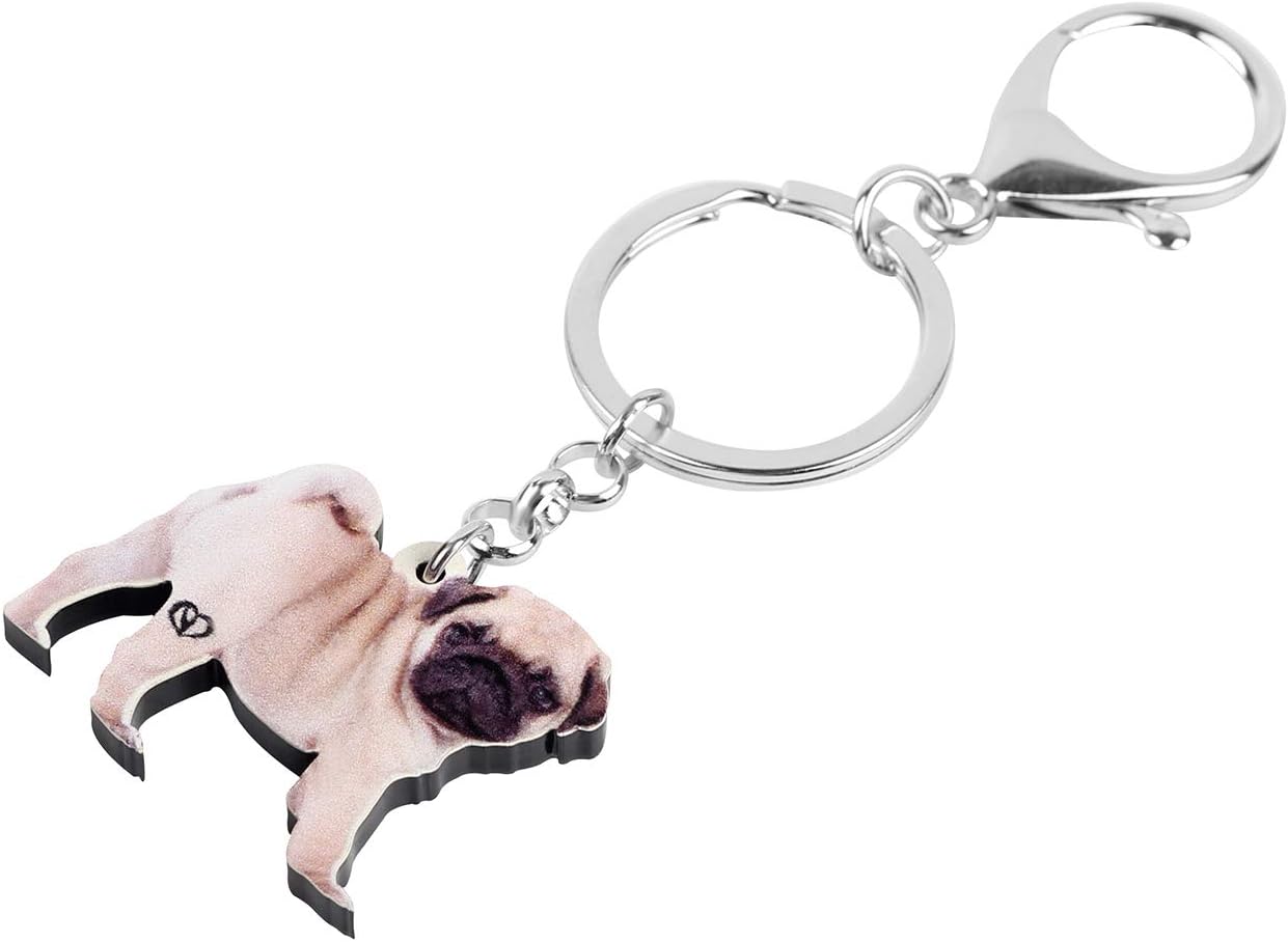 WEVENI Acrylic Valentines Pug Dog Keychain Novelty Jewelry for Women Girls Purse Wallet Accessories Charms image 3