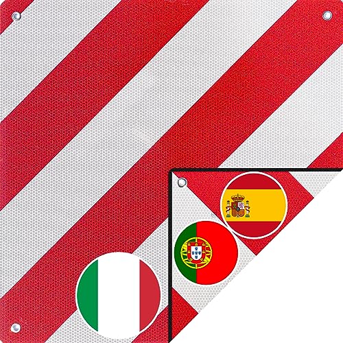 MAGMA 2in1 Warntafel Italien und Spanien Fahrradträger. Für Heckträger, Anhänger, Warnschild für Wohnwagen, Wohnmobil, Auto. Camping, Abschleppen Rot-weiße Streifen, reflektierend