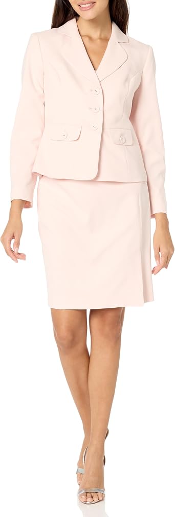 Le Suit Womens Tonal Check JKT & Front Slit Skirt