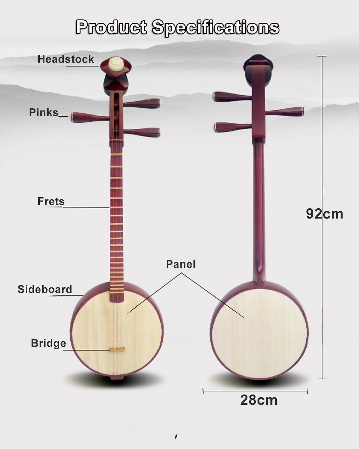 Chinesische Shamisen, Shamisen-Instrument, Qinqin Im Pflaumenblütenstil, Runde Qinqin, Professionelles Aufführungsinstrument, Zwölfton-Gleichschwebende Stimmung Rosewood Round