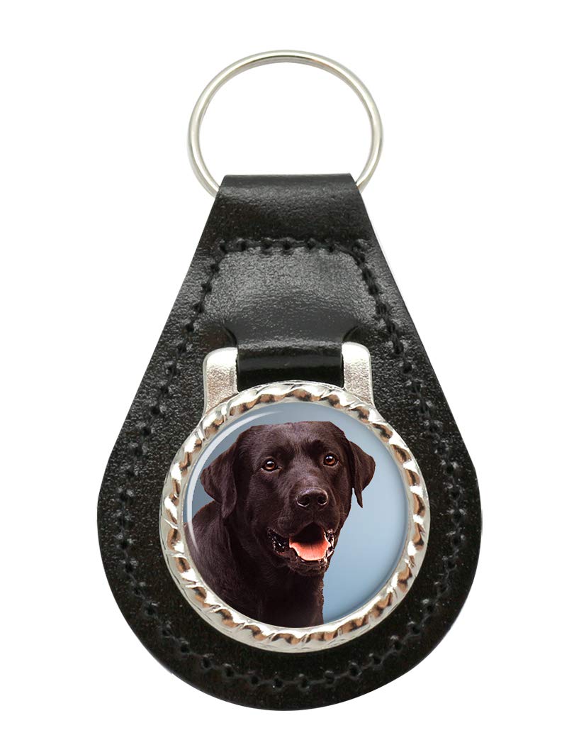 Giftshop Uk Unisex Black Leather And Silver Metal Chocolate Labrador Retriever Leather Key Fob