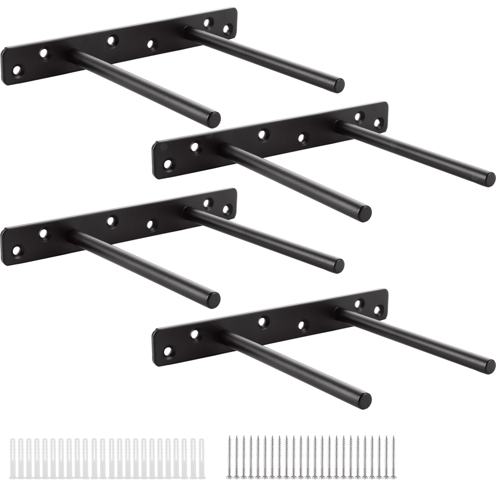 YOUNTHYE Support Etagere Invisible 4 PCS 200x145MM Double Tube Noir Fixation Robuste pour Etagere Murale avec 24 Vis 60MM