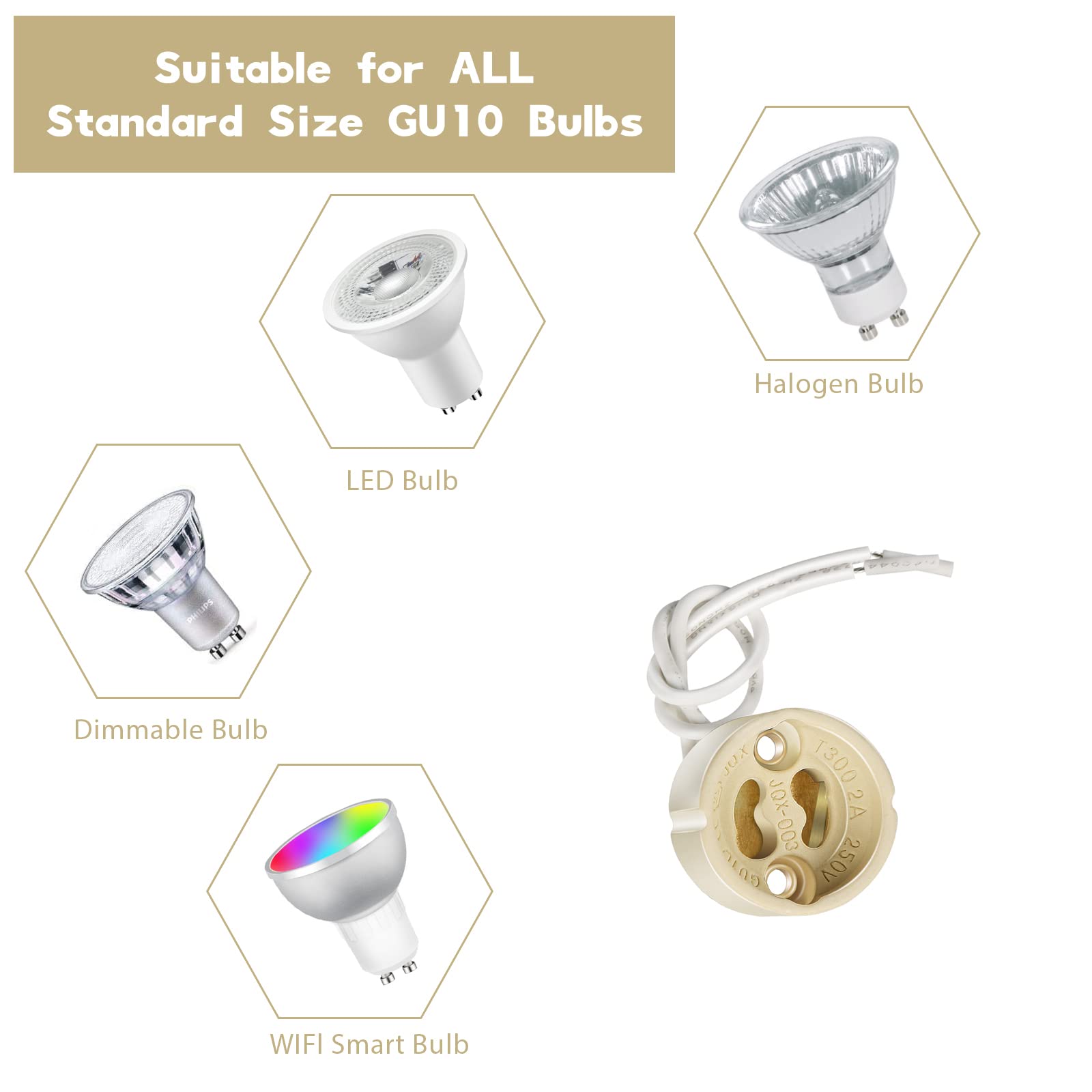 20 Portalampada GU10 In Ceramica - Cavo Silicone 12 Cm - Per LED E Alogene - Foto 6