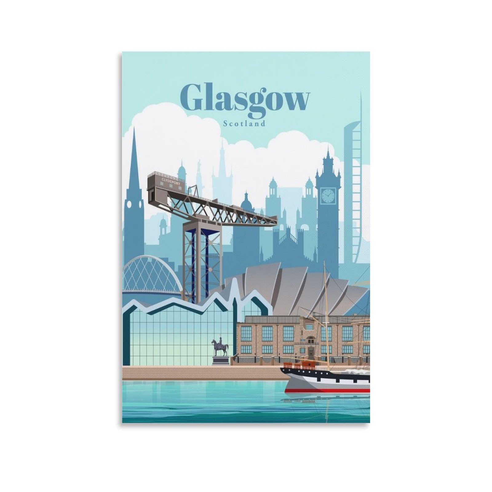 Fbaoda Glasgow Scotland Posters Vitger Travel Poster Canvas Art Wall Room House Decor Bedroom Office Posters Prints Wall Art Paitings Rustic Home Decorate for Living 20x30inch(50x75cm)