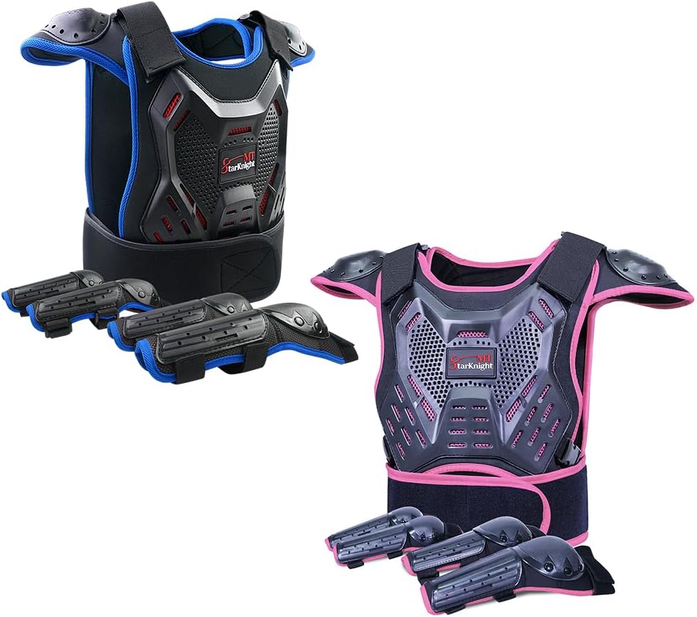 StarknightMT Upgraded Kids Motocross Armor Suit, Blue and Lightpink Dirt Bike Set