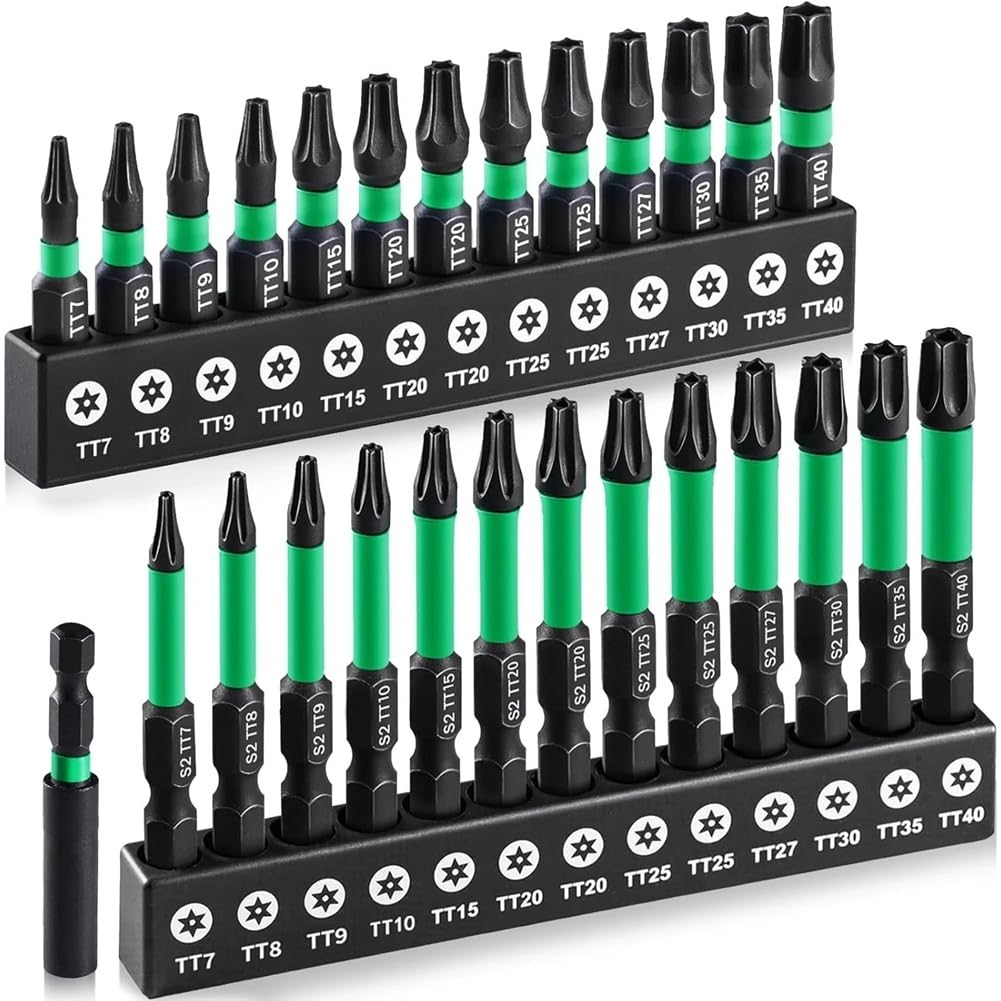 Jnchdghwa As Shown Impact Torx Bit Set 25Mm/50Mm(Tt7-Tt40) S2 Steel Security Bits With Tamper Proof& Magnetic Screwdriver