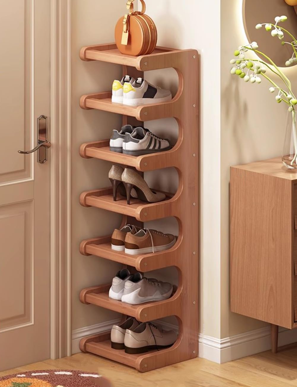 Generisch Schuhregal aus Bambus mit Schraubverbindern, multifunktionales Aufbewahrungsregal, braunes Design (7 Ebenen, braun, 30 x 20 x 99 cm)