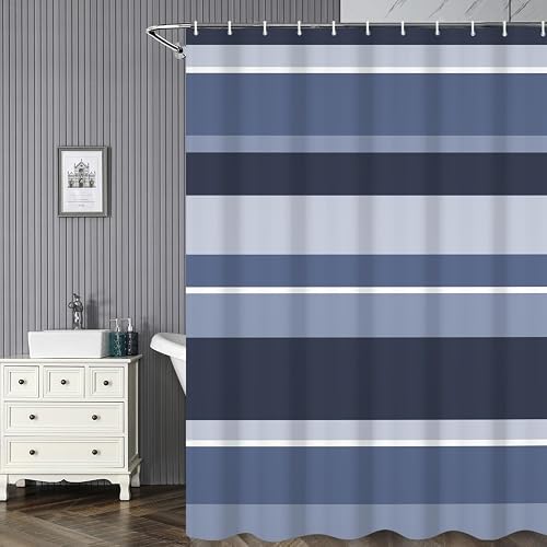 Dark Blue Striped Shower Curtain Abstract Ombre Blue Neutral Stripes