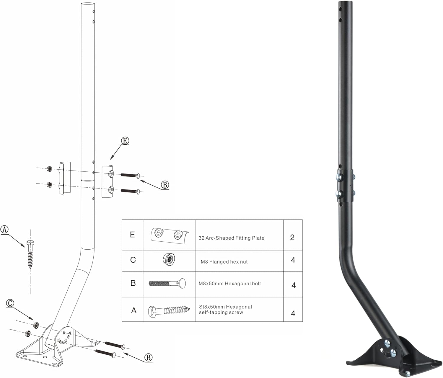 Adjustable Outdoor Antenna Mounting Pole - Universal J Pipe Mount for Antenna & Weather Station - Easy Installation, Solid Structure, Weather Proof (Diameter 1 1/4", Length 33 1/4")