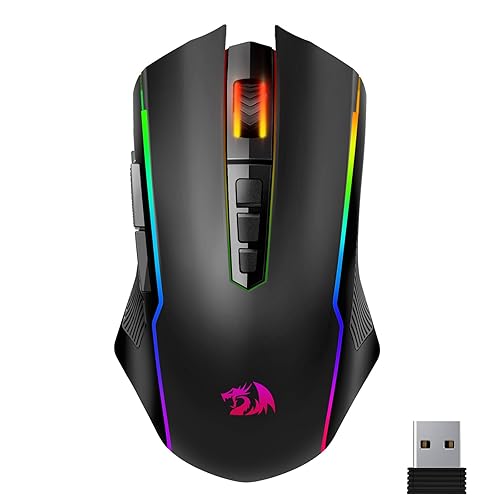 Redragon Wireless Gaming Mouse, Tri-Mode 2.4G/USB-C/Bluetooth Mouse Gaming, 12000 DPI, RGB Backlit, Fully Programmable, Rechargeable Wireless Computer Mouse for Laptop PC Mac, Black - Black - Bluetooth/ 2.4G/ Wired