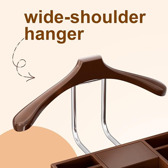 Solid Wood Suit Rack Stand, Freestanding Valet Stand with Tray, Men's Valet Coat Stand with Contour Hanger, Solid Base, for Bathroom Office Bedroom, Walnut