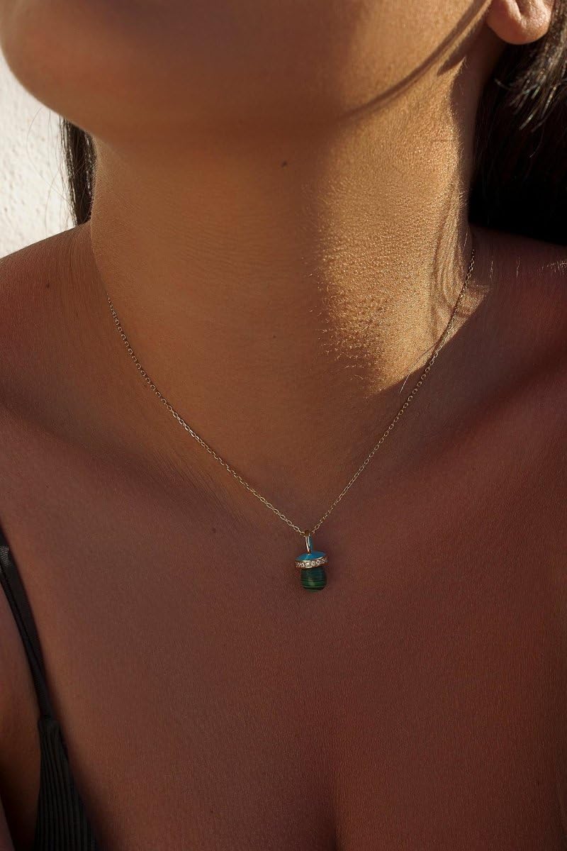 Colgantes Plata Originales con Motivo de Chupete malaquita y Esmalte Azul