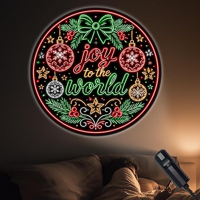 Portable Projector Lamp USB Powered with Joy to the World Snowflake Star Bow Pine Branch Berry Decoration for Festive Christmas Ambiance