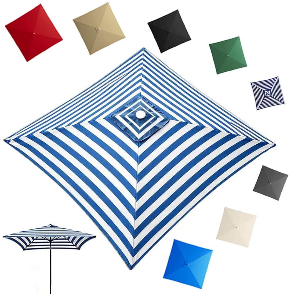GJPXFR 4/8 Ribs Square Umbrella Replacement Canopy, 8x8ft 9.8x9.8ft Outdoor Parasol Canopy Cover Patio Umbrella Top Cover Replacement Fabric(Striped,2.5x2.5m/8.2x8.2ft)