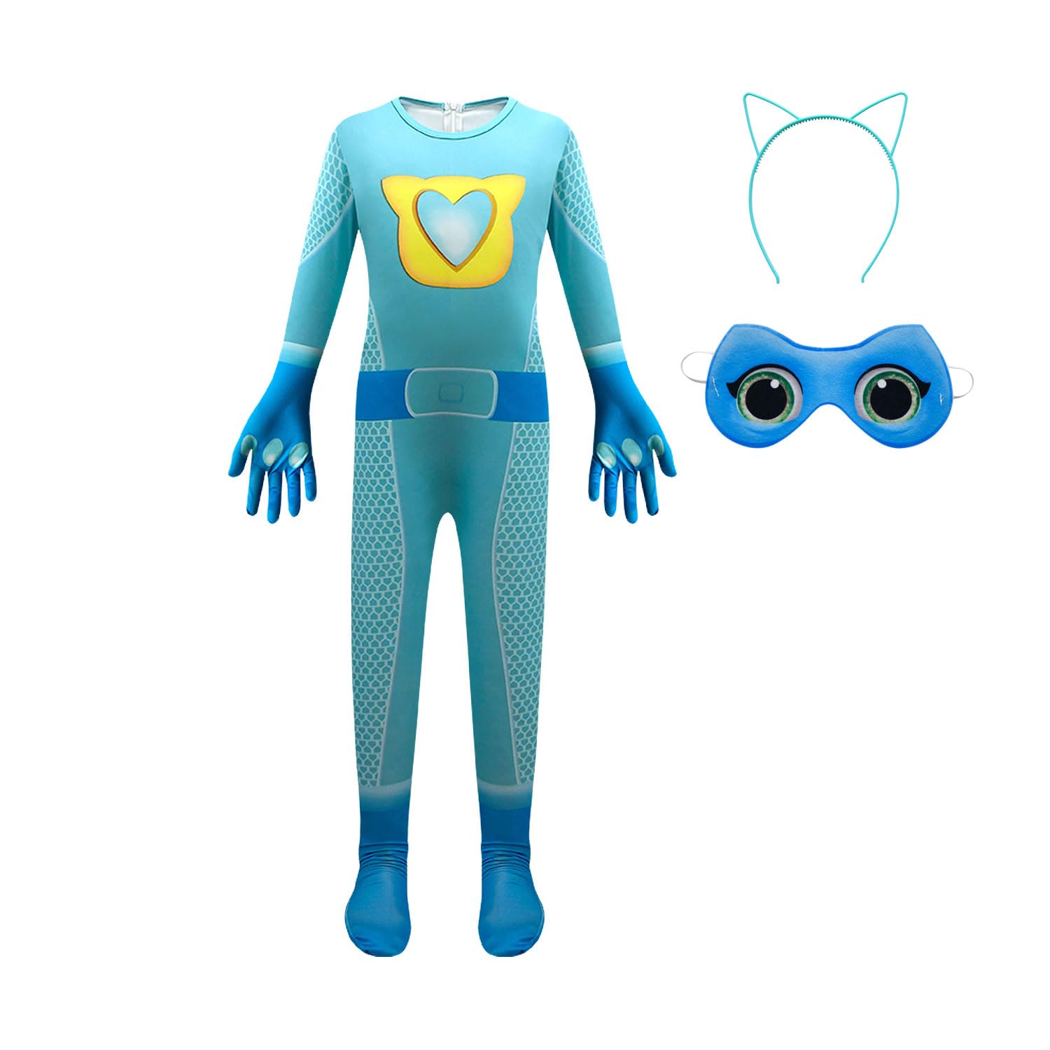 Jossicaoo Kitties Costume for Girls Cosplay Jumpsuit with with Mask and Headband 3-10 Years