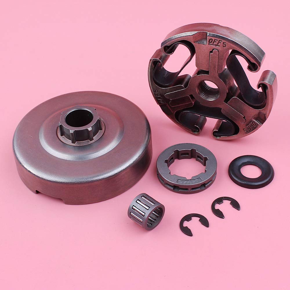 HAOHAO For Husqvarna 362 365 371 372 Motosierra Parte Lavadora Clip de la Aguja de cojinete de Embrague del Tambor 7 3/8 Dientes de 22 mm del Borde del piñón