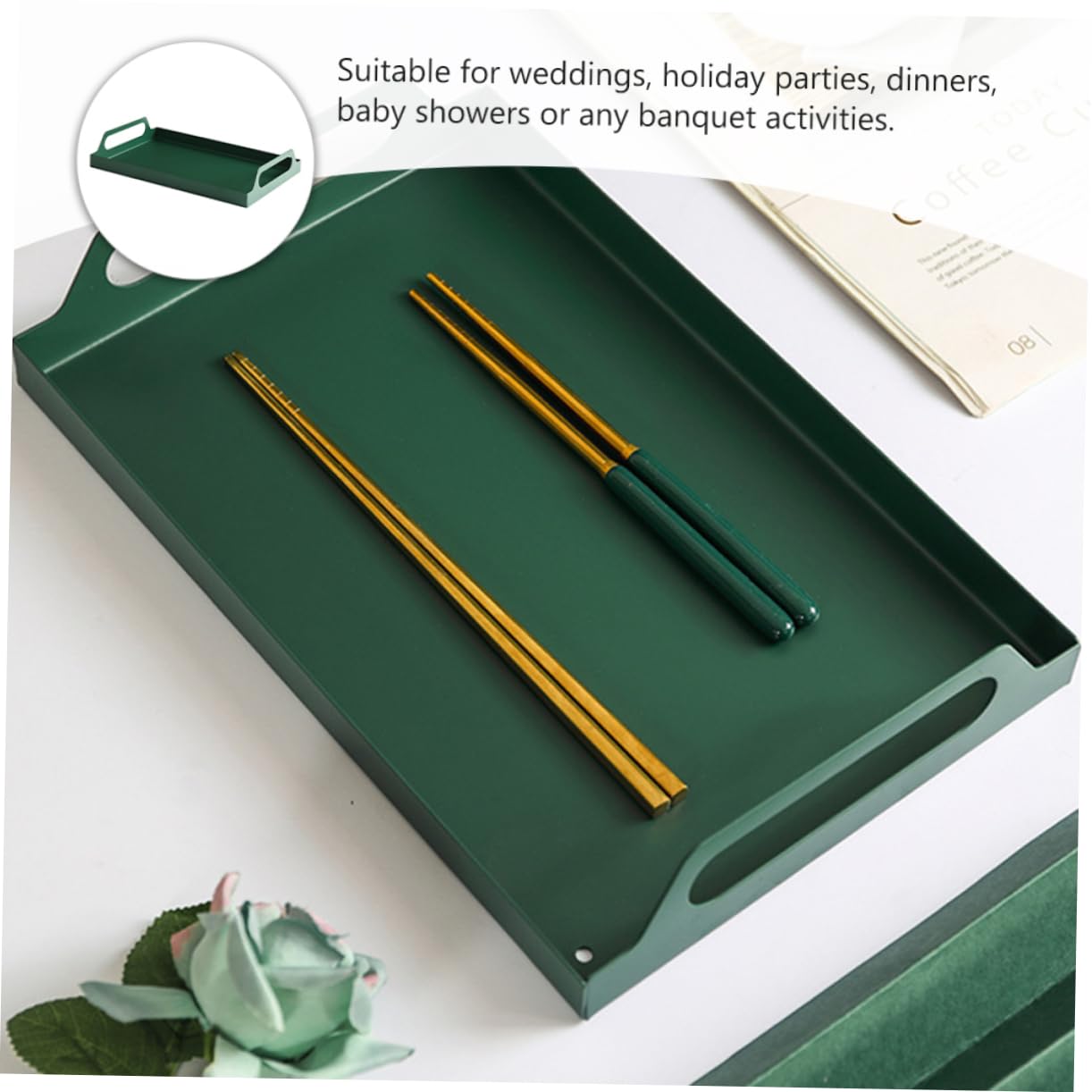 Plateau Rectangulaire en Métal Fête Halloween avec Poignées Vert